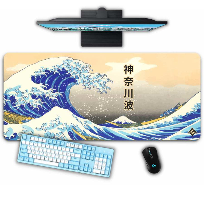 Tapis de Souris Gaming XXL 800x400mm,Bleu, vague océanique, lignes
